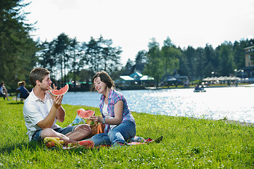 Image showing happy young couple having a picnic outdoor