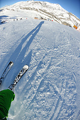 Image showing skiing on fresh snow at winter season at beautiful sunny day