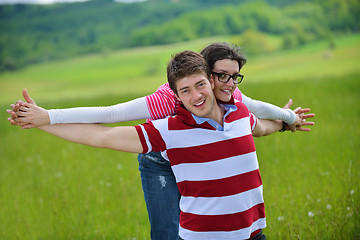 Image showing romantic young couple in love together outdoor