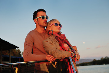 Image showing couple in love  have romantic time on boat