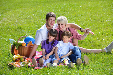 Image showing Happy family playing together in a picnic outdoors