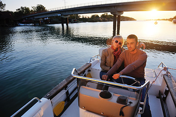 Image showing couple in love  have romantic time on boat