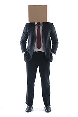Image showing business man with an box on his head