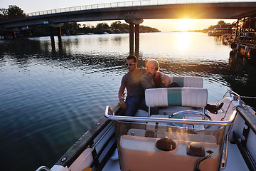 Image showing couple in love  have romantic time on boat