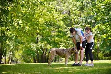 Image showing Couple doing stretching exercise  after jogging