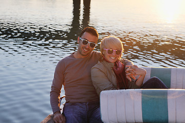 Image showing couple in love  have romantic time on boat