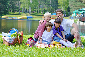 Image showing Happy family playing together in a picnic outdoors