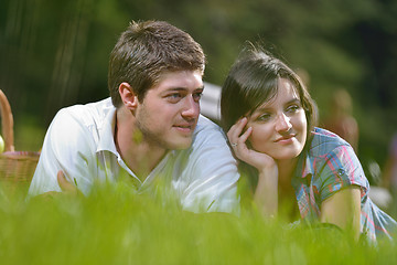 Image showing happy young couple having a picnic outdoor