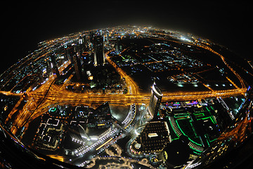 Image showing Panorama of down town Dubai city at night