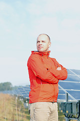 Image showing Male solar panel engineer at work place