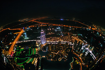 Image showing Panorama of down town Dubai city at night