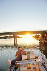 Image showing couple in love  have romantic time on boat