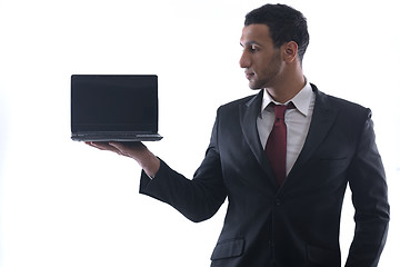 Image showing business man work on mini laptop