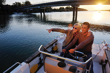 Image showing couple in love  have romantic time on boat