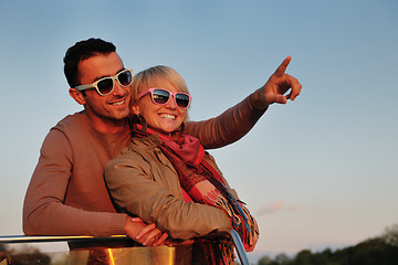 Image showing couple in love  have romantic time on boat