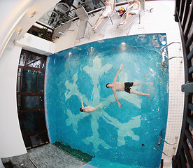 Image showing young people group at spa swimming pool