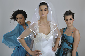 Image showing portrait of a three beautiful woman in wedding dress