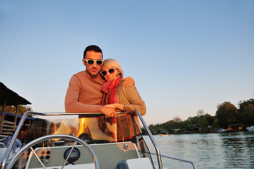 Image showing couple in love  have romantic time on boat