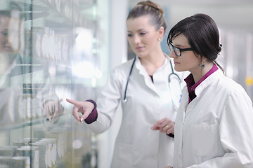 Image showing team of pharmacist chemist woman  in pharmacy drugstore