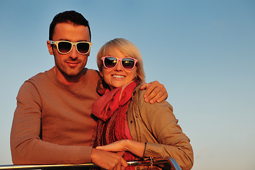 Image showing couple in love  have romantic time on boat