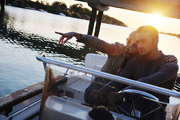 Image showing couple in love  have romantic time on boat