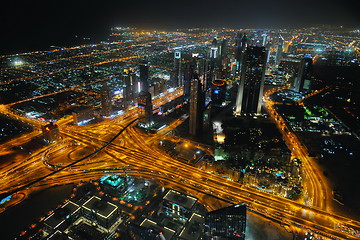 Image showing Panorama of down town Dubai city at night