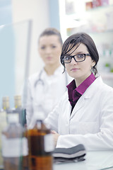 Image showing team of pharmacist chemist woman  in pharmacy drugstore