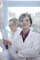 Image showing team of pharmacist chemist woman  in pharmacy drugstore