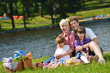 Image showing Happy family playing together in a picnic outdoors