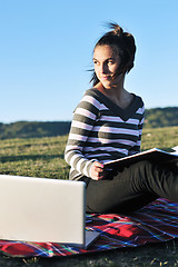 Image showing teen girl study outdoor