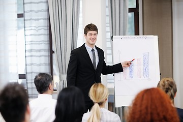 Image showing Young  business man giving a presentation on conference