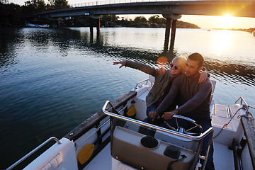 Image showing couple in love  have romantic time on boat