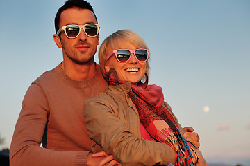 Image showing couple in love  have romantic time on boat