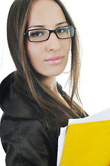 Image showing business woman hold papers and folder