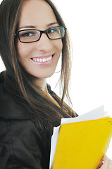 Image showing business woman hold papers and folder