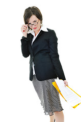 Image showing business woman hold papers and folder