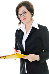 Image showing business woman hold papers and folder