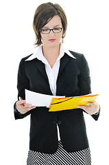 Image showing business woman hold papers and folder