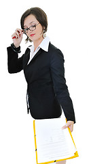 Image showing business woman hold papers and folder