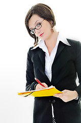 Image showing business woman hold papers and folder