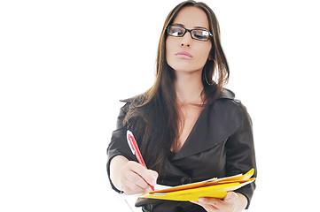 Image showing business woman hold papers and folder