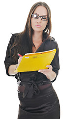 Image showing business woman hold papers and folder