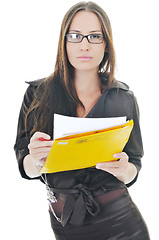 Image showing business woman hold papers and folder