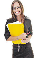 Image showing business woman hold papers and folder