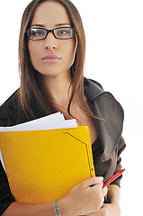 Image showing business woman hold papers and folder