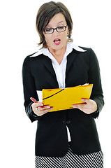 Image showing business woman hold papers and folder