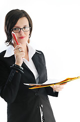 Image showing business woman hold papers and folder