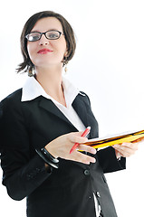 Image showing business woman hold papers and folder