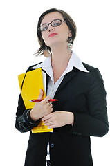 Image showing business woman hold papers and folder