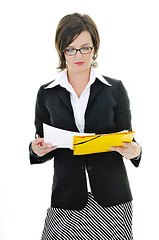 Image showing business woman hold papers and folder